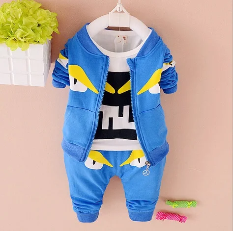 Boys cartoon monster clothing set coat t shirt pants 3 pcs fashion infant boys autumn jacket