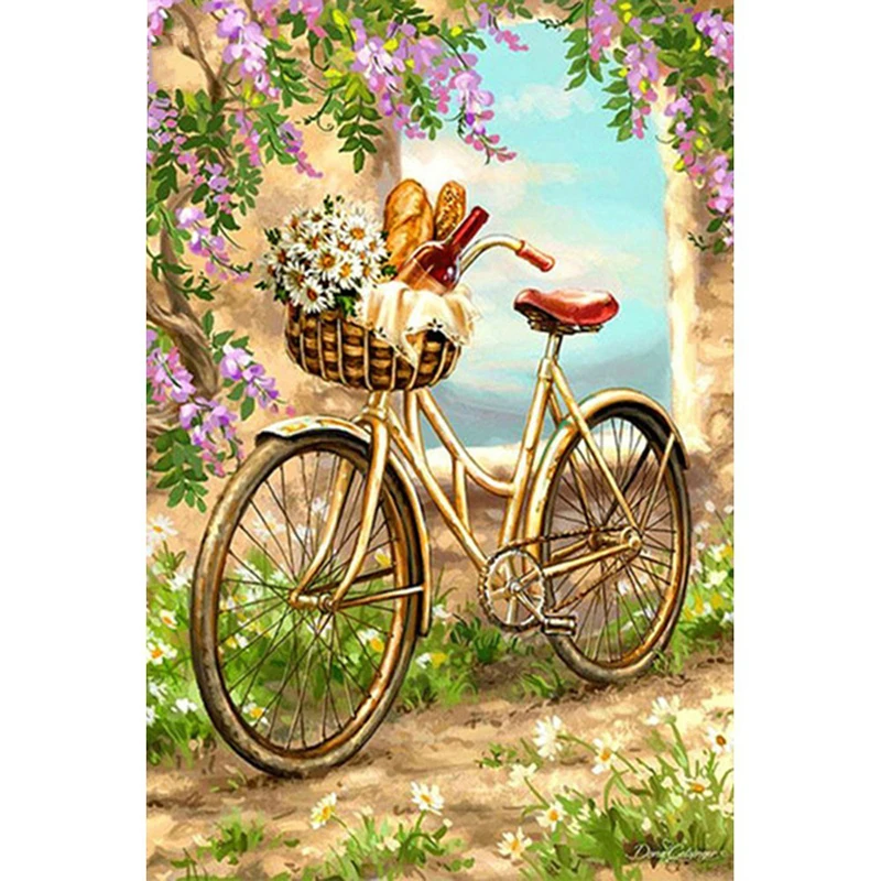 Diamond Embroidery Bicycle DIY Diamond Painting Cross Stitch Full Round Drill Diamond Mosaic Needlework Kits Home Decor