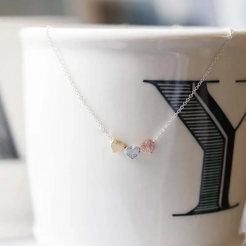 Fashion Women's 3Color Chian Three Hearts Pendant Simple Necklace Dress Gift