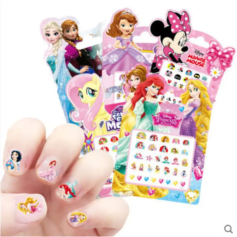 Дисней Принцесса наклейки для ногтей Детские Девочки дети маникюр аппликация Замороженные наклейка для ногтей с персонажем мультфильма Эльза и Анна Микки