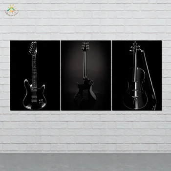 

Wall Art Canvas Painting Posters and Prints Decorative Picture Three Black Guitars Decoration Home For Living Room 3 PIECES