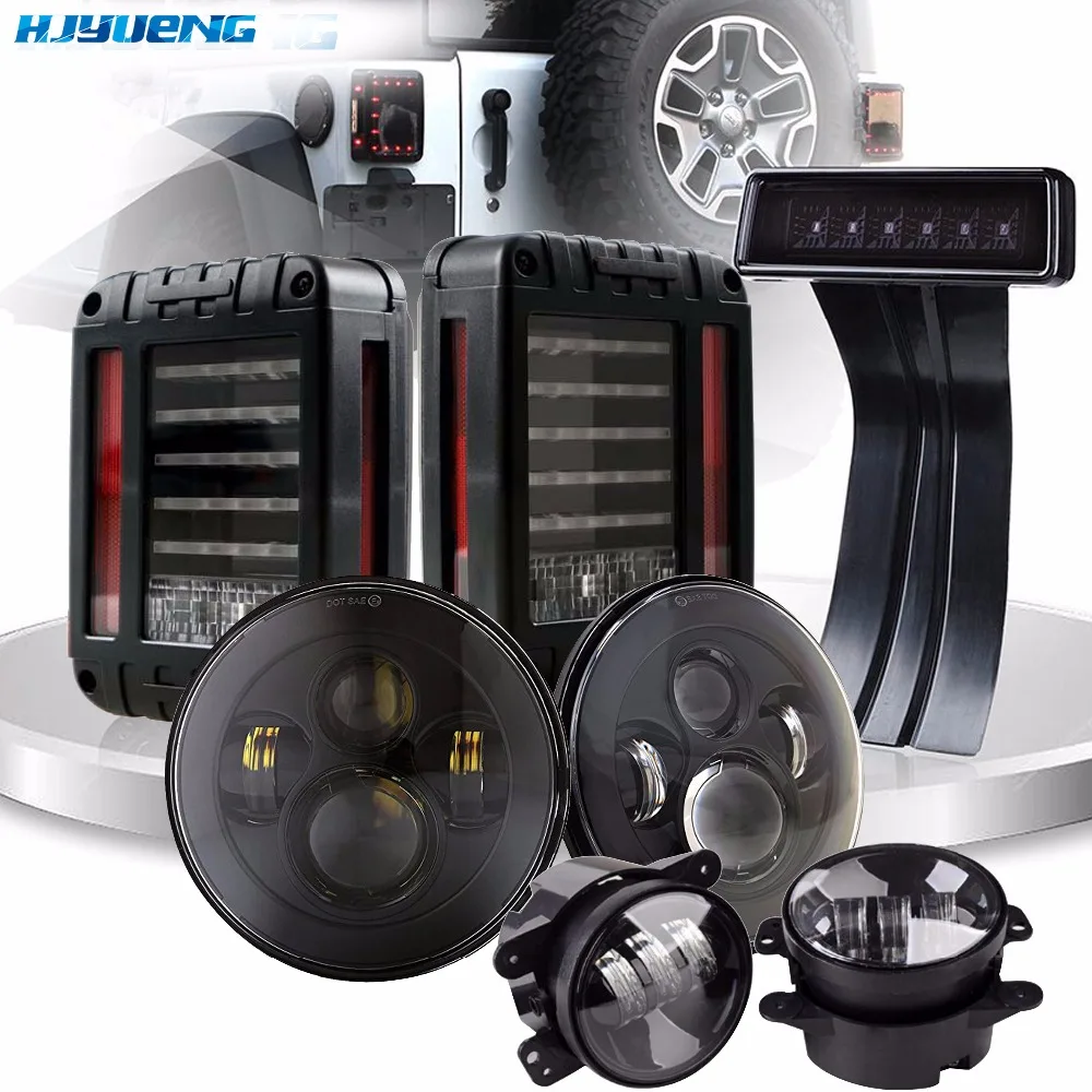 

For Jeep Wrangler JK TJ 45w 7Inch H4 Projector Headlamp with 4Inch Round Led Fog Lights 30W and LED Replacement Brake Light