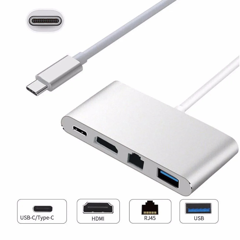 USB3.1 Тип C к HDMI Gigabit Ethnernet RJ45 USB 3,0 USB-C концентратор адаптер Thunderbolt сплиттер AV 4 к HDTV OTG зарядное устройство конвертер ПК