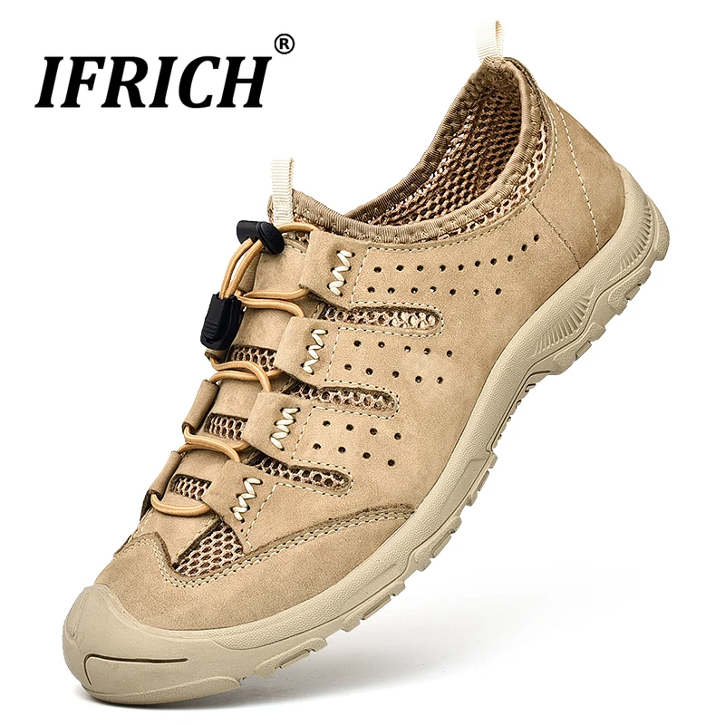 

Casual Brand Men Leather Shoes Summer Outdoor Army Tactical Shoes Mens Young Fashion Mesh Breathable Sneakers Rubber Flat Shoes