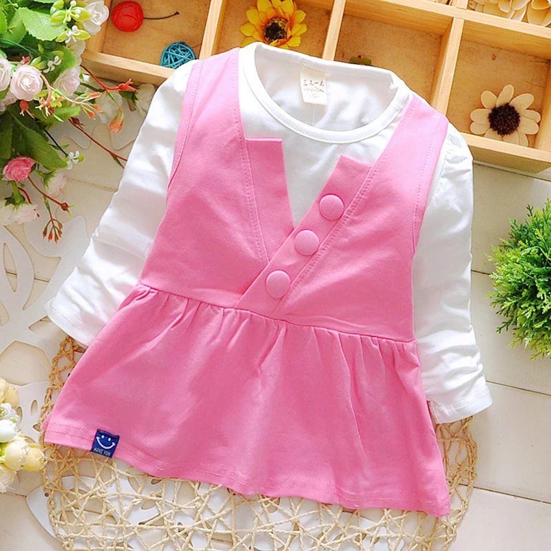 2016 spring new born infant cotton dress for baby girls clothing long