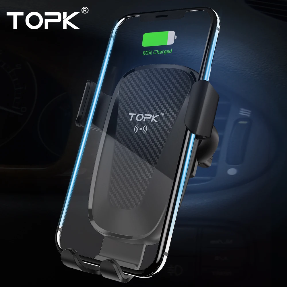 

TOPK Car Mount Wireless Charger For iPhone XS Max XR 8 Plus 10W Fast Wireless Charging Car Phone Holder for Samsung Note 9 S9 S8