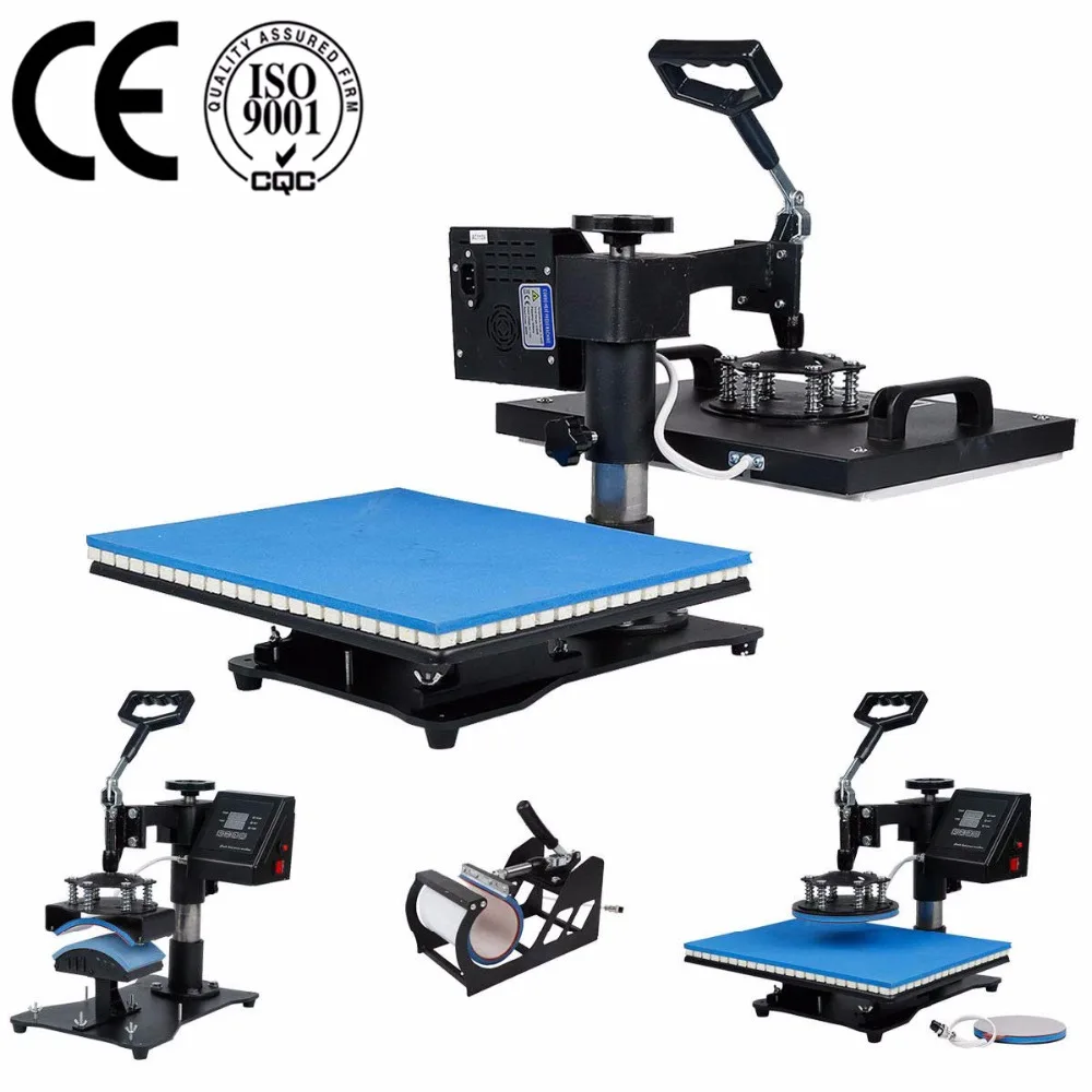

double display 30*38CM 5 in 1 Combo Heat Press Printer Machine 2D Sublimation Vacuum for T-shirts Cap Mug Plates