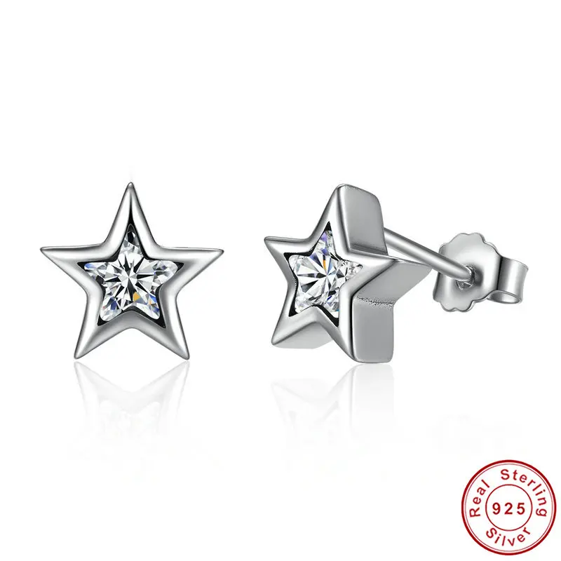 

925 Silver Jewelry 100% 925 Sterling Silver Starshine Star Stud Earrings For Women Lady Authentic Original Jewelry Gift