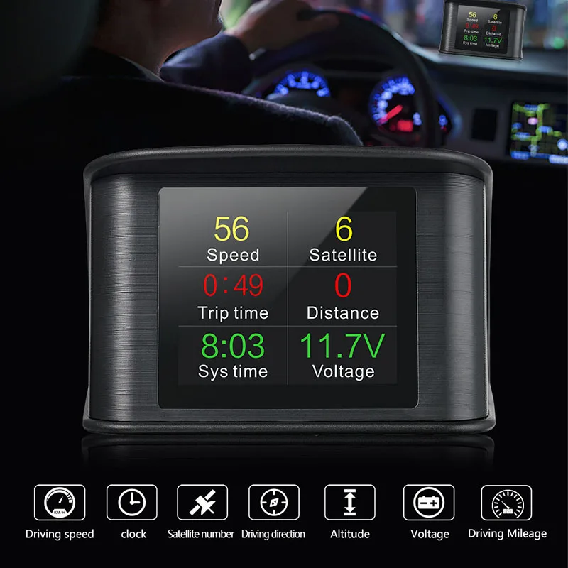 Автомобиль HUD Head Up дисплей gps проекционный спидометр на лобовое стекло вождения компьютер сканер Overspeed Предупреждение инструмент