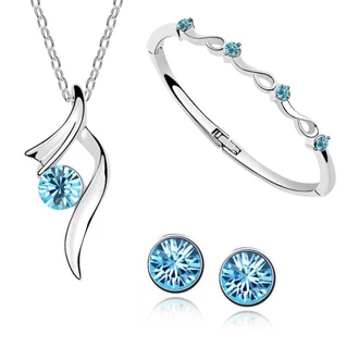 

New 2014 Fashion Austrian Crystal pendant Necklace/Earring/Bracelet bangles Silver Plated Women wedding Bride Jewelry Sets