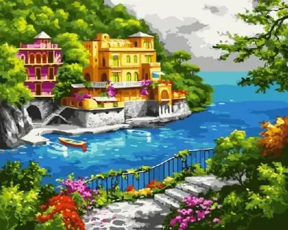 cioioil-X282 hotel by the sea New arrival landscape picture DIY digital oil painting by numbers abstract 40x50 paint by number kits