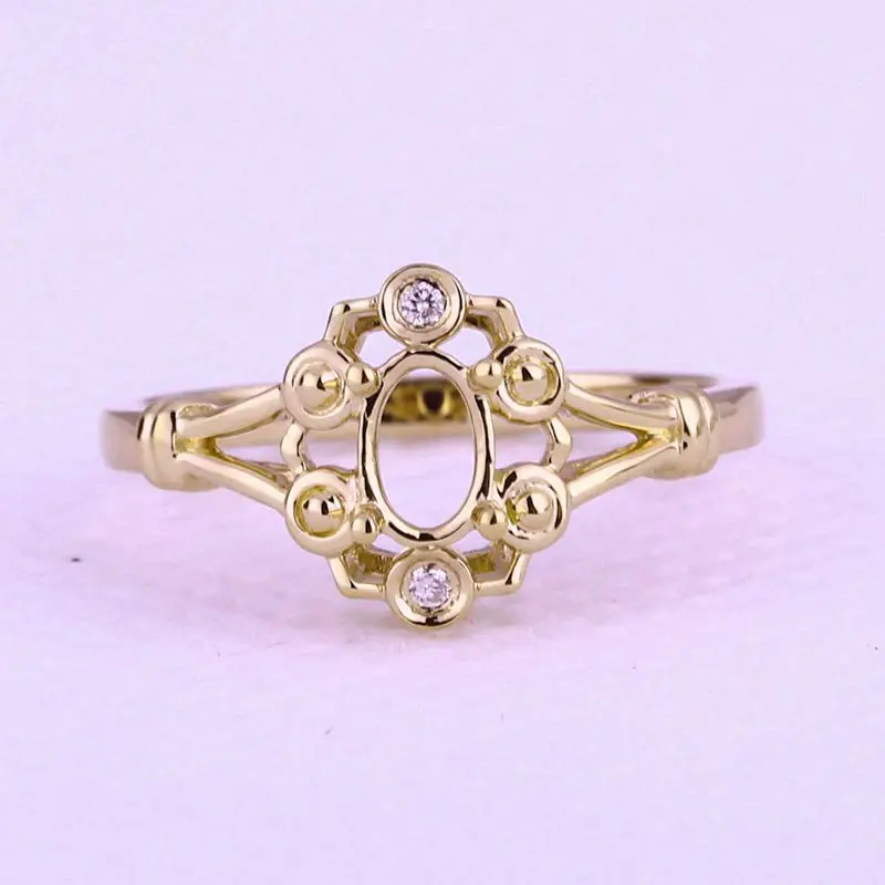 

solid 14k Yellow Gold women natural diamonds wedding Engagement ring 4x6mm Oval semi mount Jewelry Setting