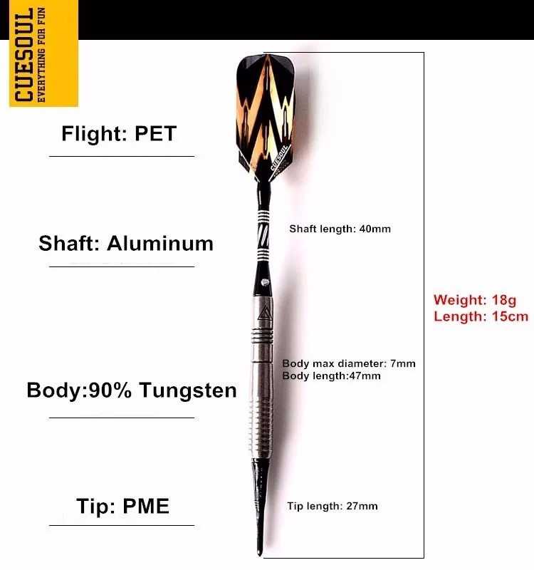 Мягкий cuesul новый наконечник дартс 3 шт./компл. 18 г 15 см 90% вольфрамовые дротики электронная игла для дротика с кожаным чехлом