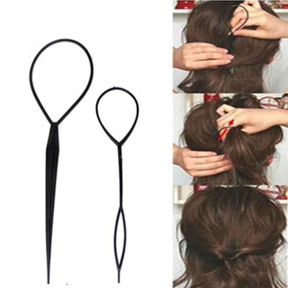 2 Pcs Ponytail Creator Plastic Loop Styling Tools Black Topsy Pony