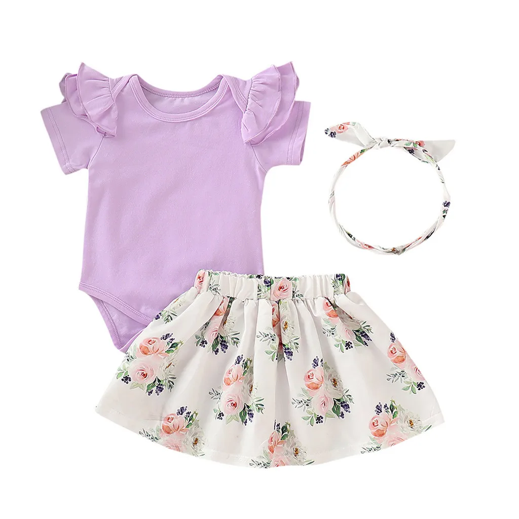 Telotuny/Одежда для маленьких девочек; Одежда для девочек; платья; Ползунки с оборками; комплект юбки с цветочным принтом; Одежда для маленьких девочек; Dec31 - Цвет: Purple