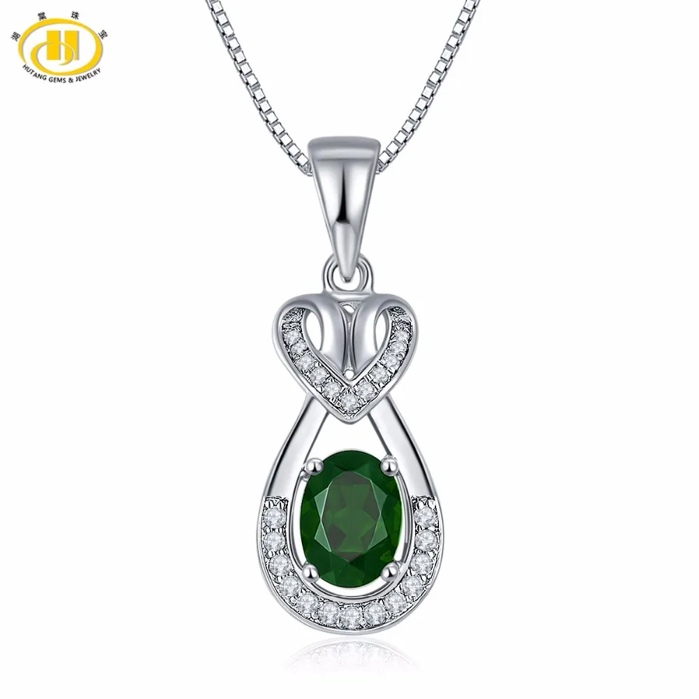 

Hutang Cute Solid 925 Sterling Silver 1.31ct Natural Gemstone Chrome Diopside & Topaz Pendant Necklace Fine Jewelry For Women