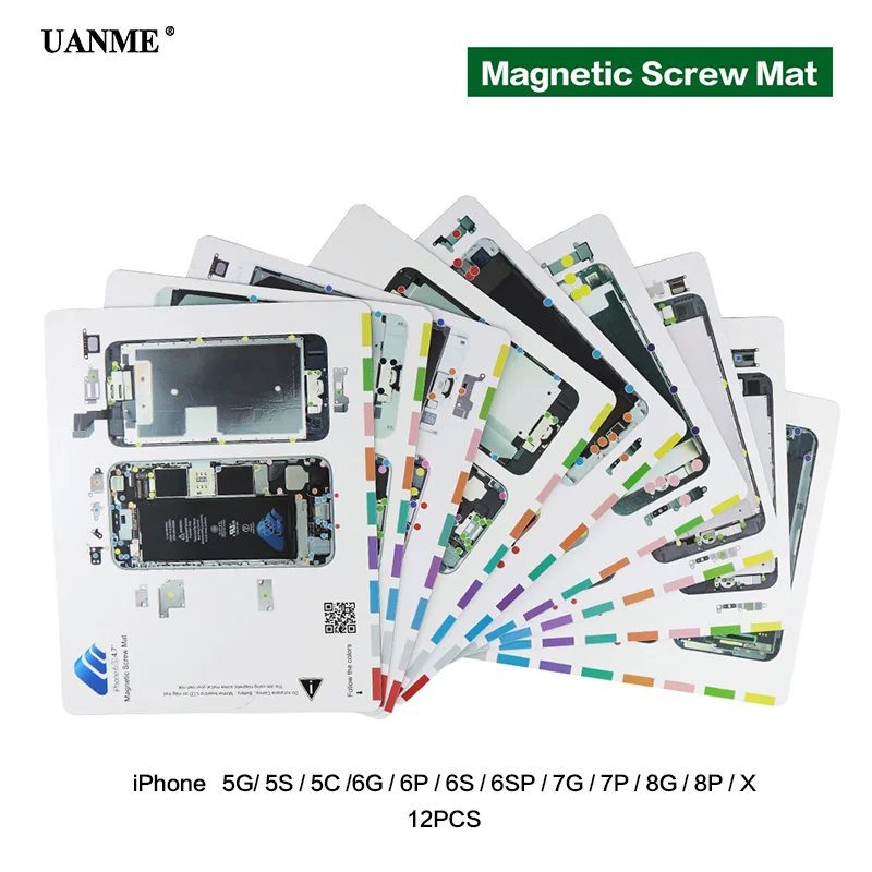 UANME см 12 шт./лот Профессиональный Магнитный винт коврик для iPhone 5/5c/5S/6/6 Plus/6s/6s Plus/7/7 Plus/8/8 Plus/х руководство подставка инструменты