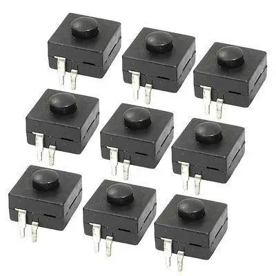 9 Pcs Vertical 2 Pin Latching Action Square Torch Push Button Switch Black | Обустройство дома