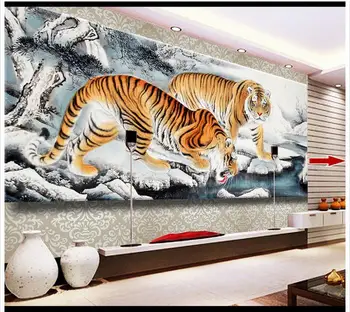 

High end Custom 3d photo wallpaper 3d wall murals wallpaper Double Tigers map fresco living room TV backdrop wall room decor