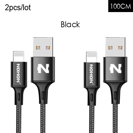 2 шт./лот NOHON 3 в 1 type C 8Pin Micro USB кабель для iPhone 8X7 6 6S Plus iOS 10 9 8 samsung Nokia USB кабели для быстрой зарядки - Цвет: Black Black 100CM