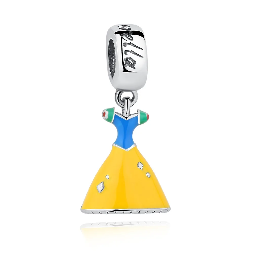 Dress With Yellow and Blue Enamel Dangle 100% 925 Sterling Silver Charm Beads Fit European Charms Bracelet Y | Украшения и