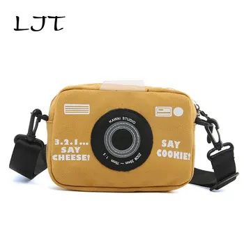 

LJT Japanese Creative Funny Camera Shape Design Small Bag Girl Cute Cartoon Canvas Crossbody Bags Purses Handbag For Women 2019