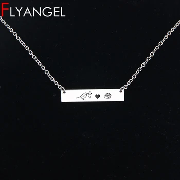 

FLYANGEL Collarbone Chain Fashion Engraved Bird Heart Flower Necklace Cute Bar Necklace Jewelry Accessories Gifts