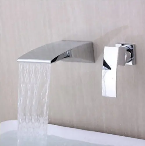 

Wall Mount Waterfall Curve Spout Bathroom Faucet Chrome Single Handle Mixer Tap