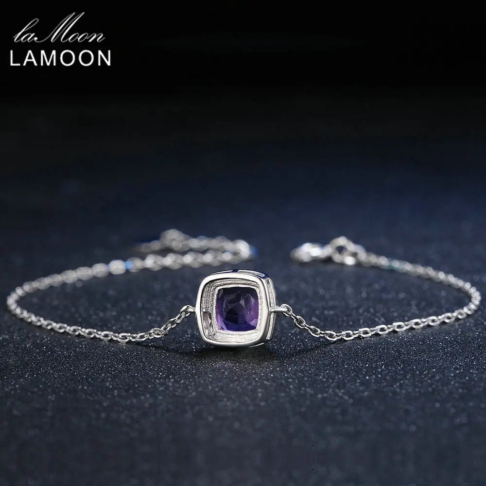 Koop LAMOON Amethist Armband 925 Sterling Zilveren Armband Vrouw Edelsteen 18K Wit Vergulde Fijne Sieraden Eenvoudig Ontwerp LMHI007