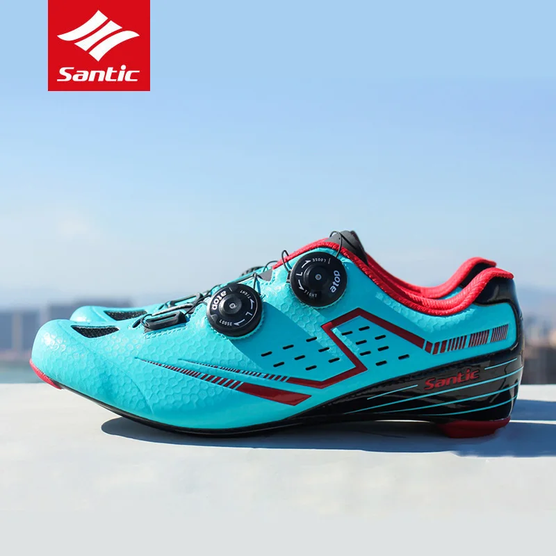 Santic Mens Breathable Carbon Fiber Bottom Cycling Shoes Ultralight Road Bike Shoes Auto-Locking Bi