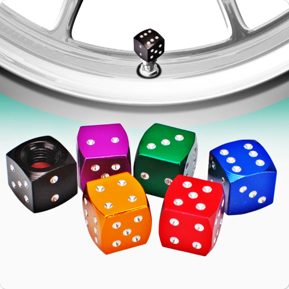 4 X Funny Universal Automobiles &amp Motorcycles Accessories Wheel Fashion Fun Dice Valve Nozzle Cap Covers Fiets Ventieldopjes |