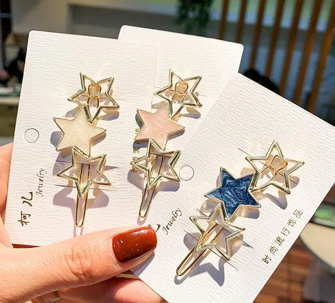 

Korean hollow out spirit headdress clip actress hairpin bangs clip Girl's metal natural stone hair clip Hair accessories