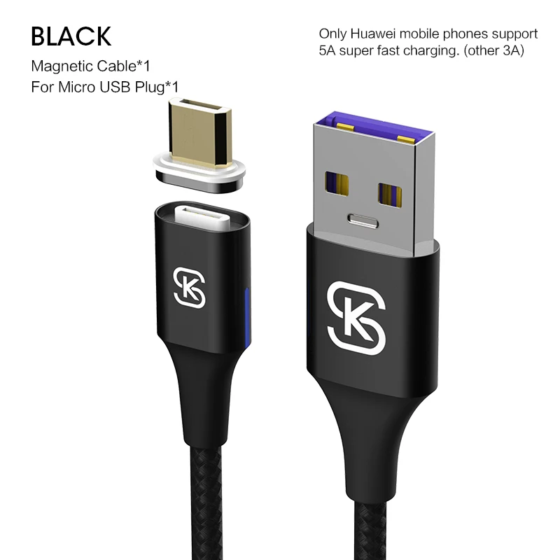 Автомобильные магнитные usb-кабели для зарядки 5A Type C, супер быстрый QC 4,0 для Huawei p20 lite plus Huawei Mate 20 Pro Honor 10 phone SIKAI - Цвет: for micro black