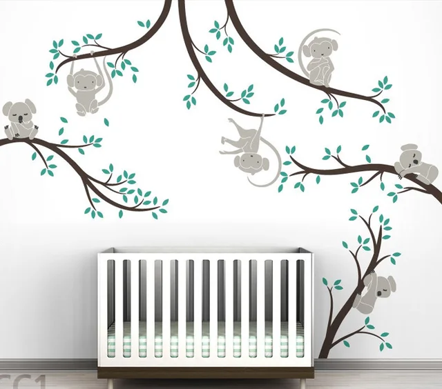 Spring Koala And Monkey Tree Branches Diy Wall Decals Vinyl Spring Koala And Monkey Tree Branches Diy Wall Decals Vinyl Stickers Nursery Baby Art