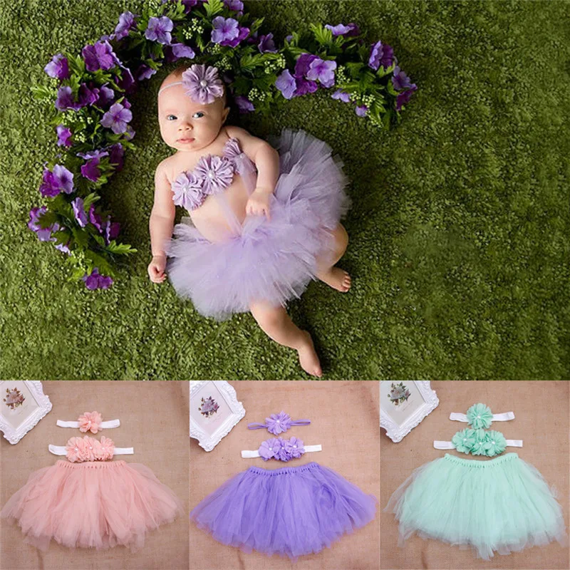 

Baby Toddler Girl Flower Clothes+Hairband+Tutu Skirt Photo Prop Costume Outfits 3PCS skirt