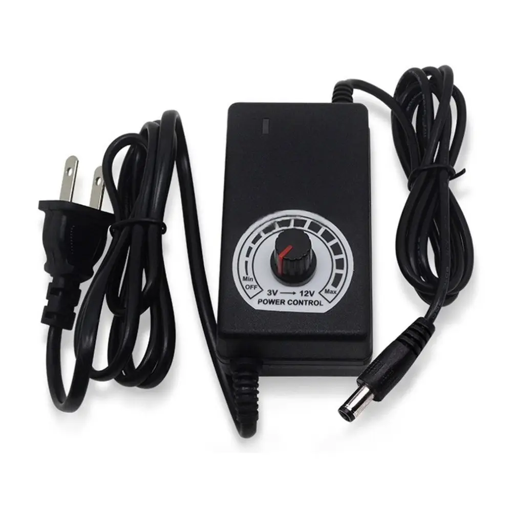 

24W 2A 3-12V AC/DC Adjustable Power Adapter US Plug Supply Adapter Motor Speed Control Parts for Monitor LED Light