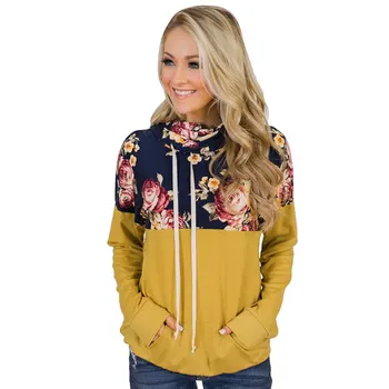 

autumn 2019 flower print fashion woman sweatshirt full patchwork pullovers turtleneck slim sheath comfortable sweatshirt