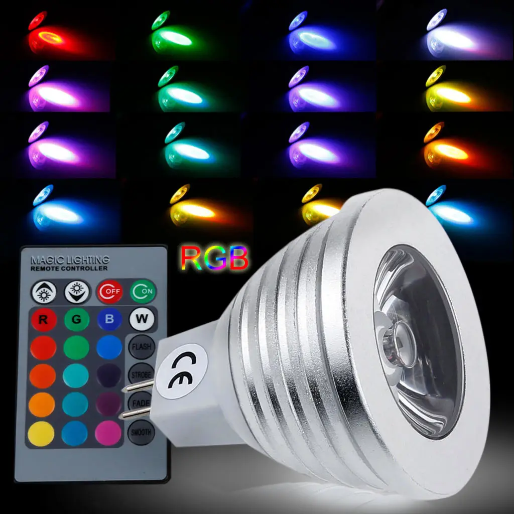 Ampoule LED sans fil MR16 3W 16 couleurs changeantes 80LM RGB, lampe AC