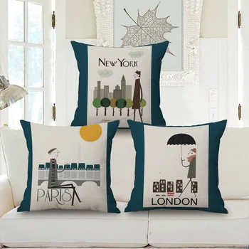 

City Cartoon Digital Print Decorative Sofa Throw Cushion Coffee House Chair Seat Cushion Cover Pillow Without Filling Home