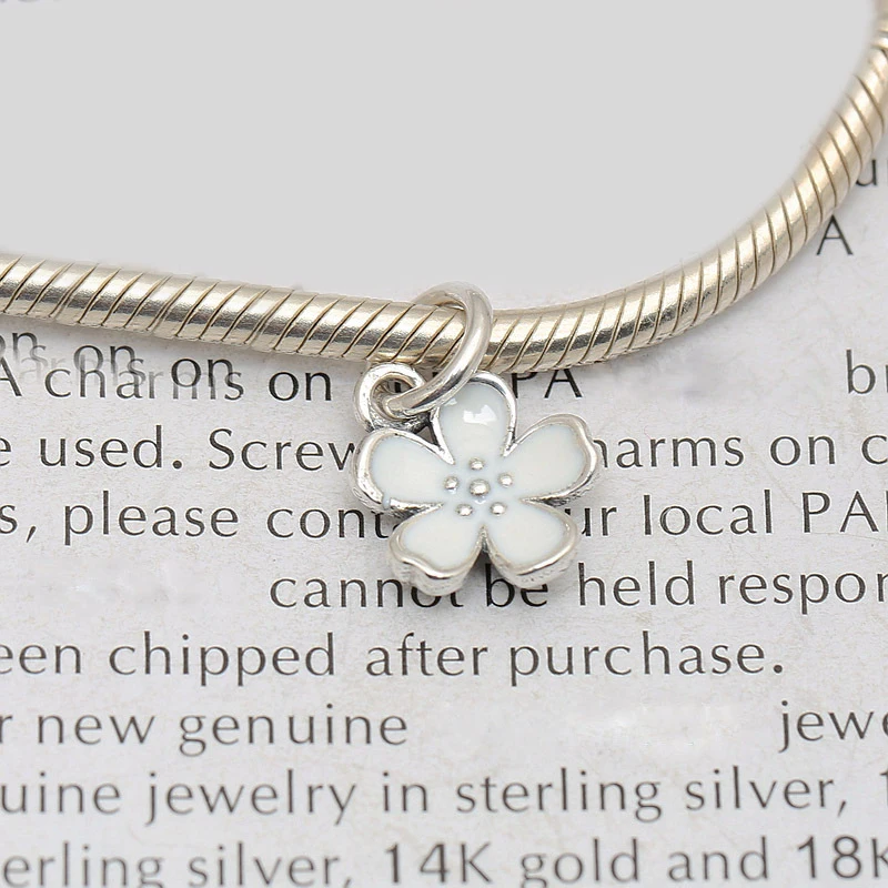 

Fits Bracelet Charm Jewelry DIY with Women Party Gift White Flowers 925 Sterling Silver Jewelry Accessories Beads