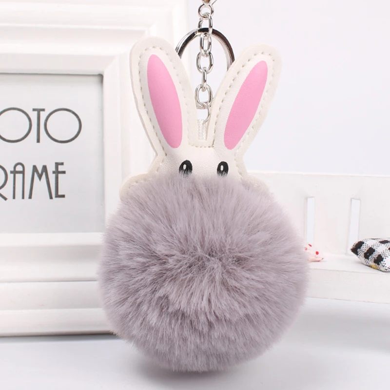 Cute Rabbit Pompom Keychain Fluffy Key Chain Bunny Keychains Keyring