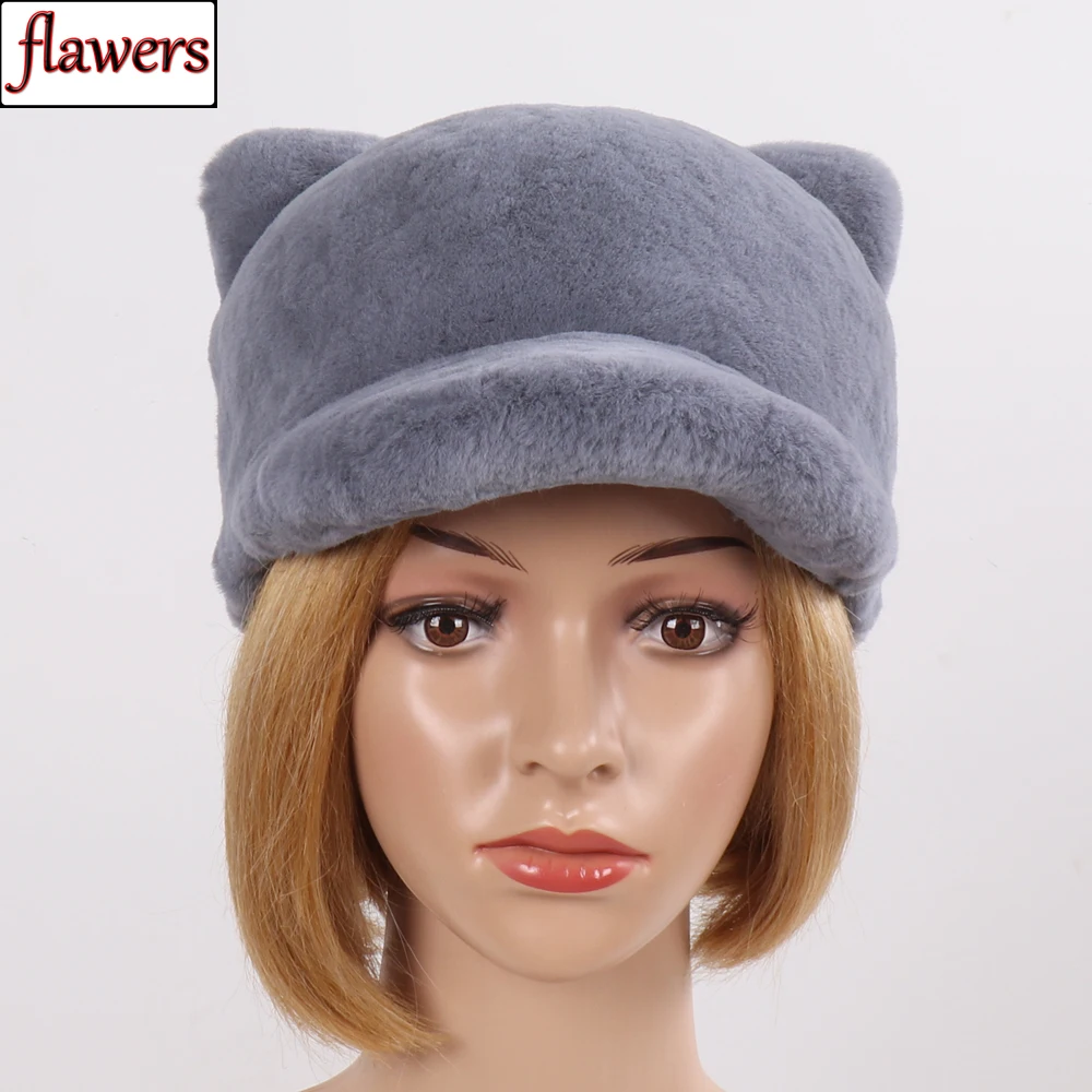 

New Russian Girls Lovely 100% Natural Rex Rabbit Fur Hat Winter Women Full Pelt Real Rex Rabbit Fur Hats Luxury Genuine Fur Cap