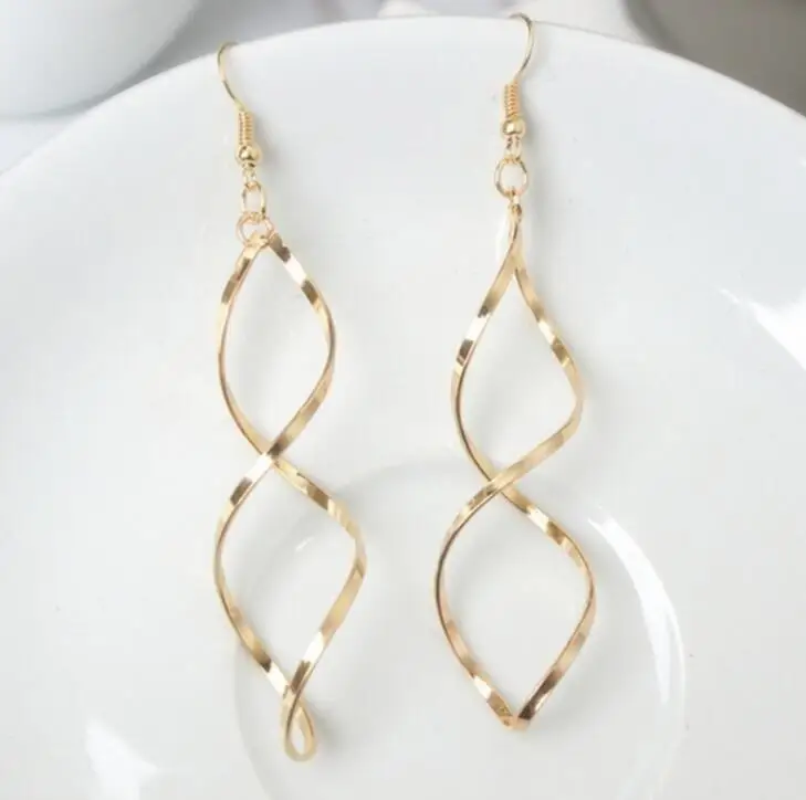 

Fashion Double Loop Drop Earrings For Women Long Wave Dangle Earrings High Quality Statement Wedding Jewelry Wholesale
