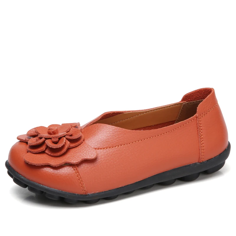 Mcacchi/Новинка; обувь из натуральной кожи в стиле ретро; женские лоферы с круглым носком, украшенные цветами; Удобная нескользящая обувь для мам; весенне-Осенняя обувь на плоской подошве