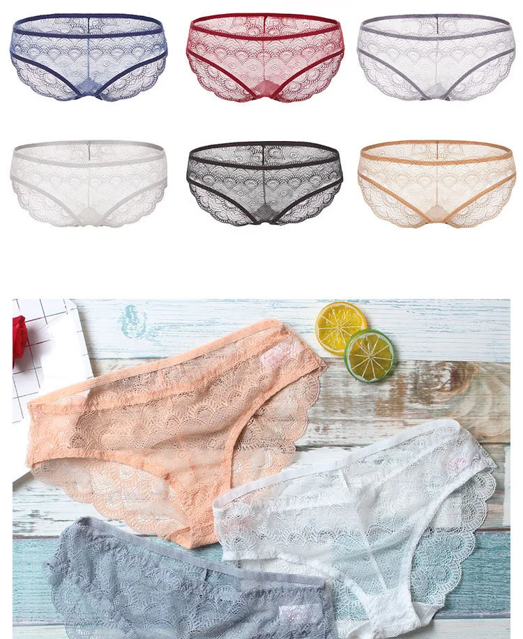 Women's Sexy Lace Panties Seamless Cotton Breathable Panty Transparent Briefs Plus Size Girl Low Rise Underwear (9)