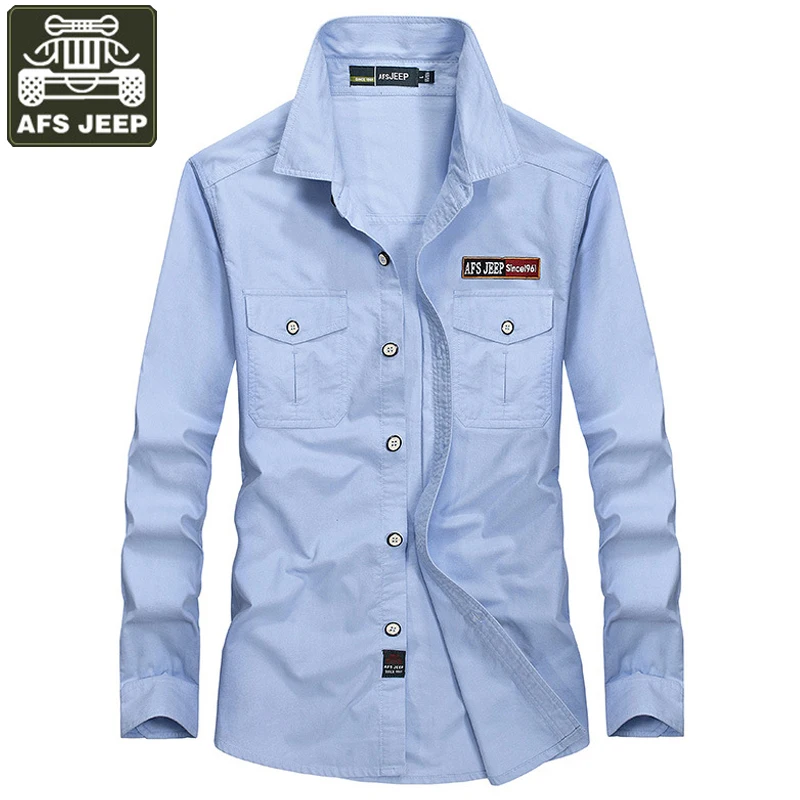 

AFS JEEP Brand Shirt Men Casual Shirts Pure Cotton Military Shirt Solid Big Size 5XL Shirt Men Camisa Masculina Chemise Homme