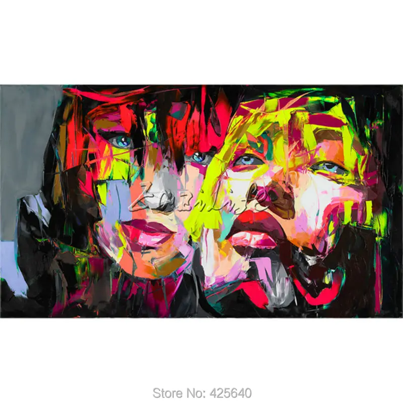 

Francoise Nielly Hand painted Palette knife Face Oil painting Impasto figure on canvas Pop art Palette knife painting portrait 5