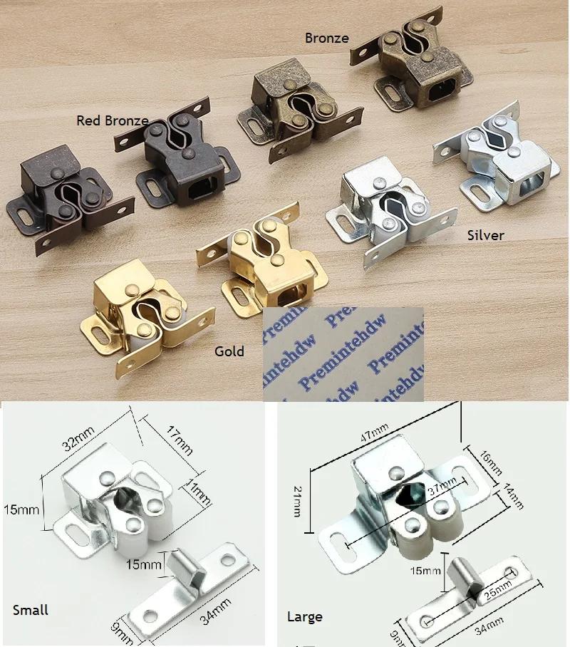 10 шт./лот Premintehdw небольшой шкаф двери шкафа двойной ролик поймать защелки, 4 вида цветов для вариантов