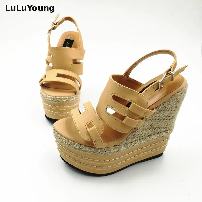 Spring/Summer High Heel Platform Wedges Sexy Straw Female Sandals 32 33 sy-1792