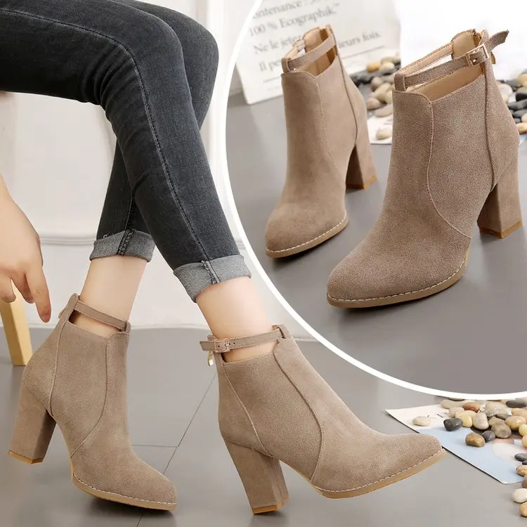 

2018 new wild Korean version of the matte thick with Martin boots female pointed high heels British boots.
